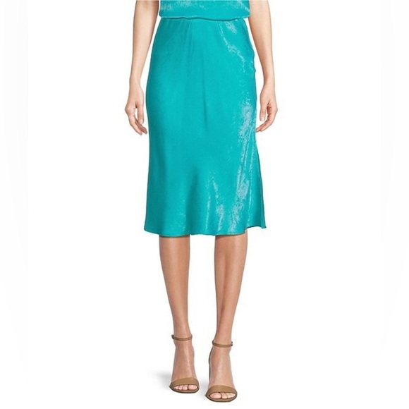 NWT Band of the Free Nida Satin Elastic Waist Midi Skirt turquoise mermaid Slip - Picture 1 of 2